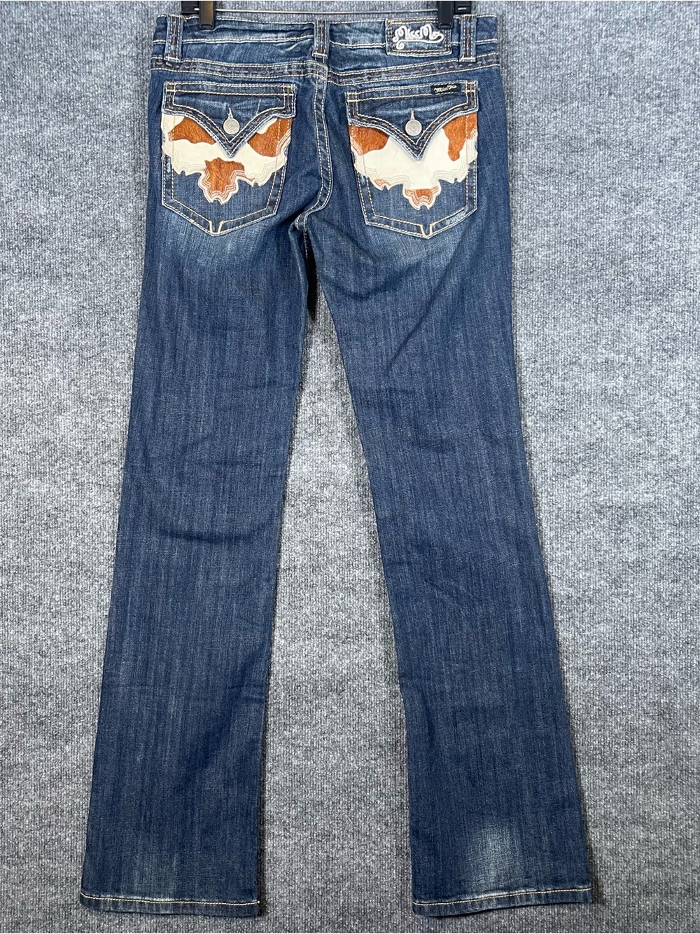 Miss Me Blue Boot Cut Jeans with Brown & Cream Pocket Embroidery